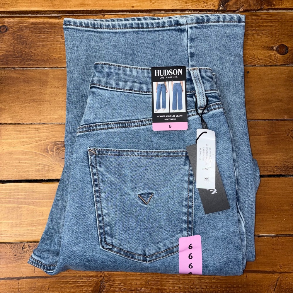 Hudson Seamed Wide Leg Jeans Womens 6 (30x30) Light Wash High Rise Denim NEW